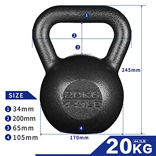 PROIRON Pesa Rusa de Hierro Fundido, Kettlebell 20kg para fisicoculturismo y Entrenamiento con Pesas