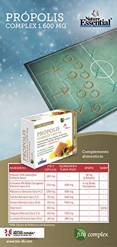 Própolis complex 1.600 mg 60 cápsulas con echinácea, malvavisco, tomillo, drosera, vitamina C, eucalipto y orégano.