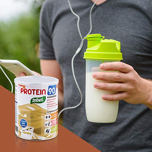 Protein 90 de Santiveri para deportistas (Vainilla) Bote de 200 gr: complemento alimenticio para deportistas a base de proteínas, aminoácidos y vitaminas. Apto para veganos