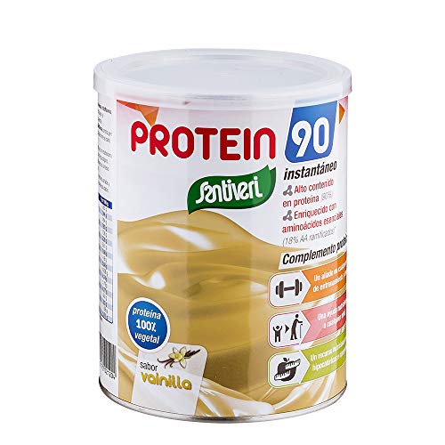 Protein 90 de Santiveri para deportistas (Vainilla) Bote de 200 gr: complemento alimenticio para deportistas a base de proteínas, aminoácidos y vitaminas. Apto para veganos