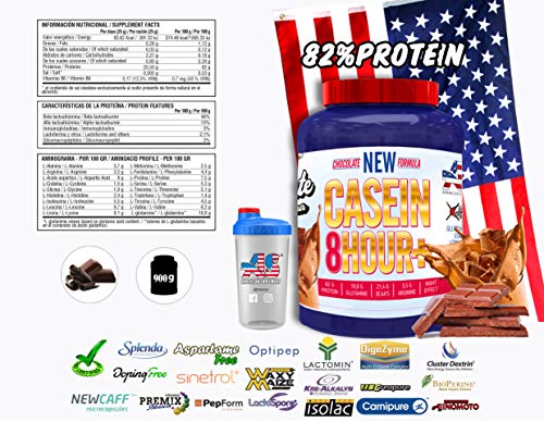 Proteina de noche 8 Horas de asimilación lenta- 82% Proteina- Bajo en azucar- American Suplement - 900g (Chocolate)