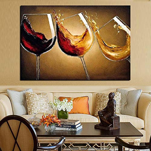 PYROJEWEL Pintura de Vino de Baile de Estilo Europeo sobre Lienzo Pintura de Copa de Vino Tinto sobre Lienzo Mural Sala de Estar Decoración del hogar Comedor-50x70cm Sin Marco