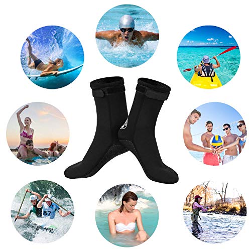 QKURT Calcetines de Neopreno, Calcetines de Neopreno de 3 mm para Buceo, Snorkel y Deportes acuáticos, Calcetines Antideslizantes para Hombres y Mujeres