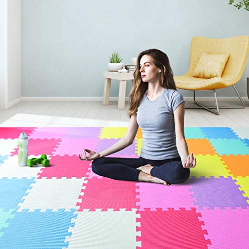 qqpp Alfombra Puzzle para Niños Bebe Infantil - Suelo de Goma EVA Suave. 20 Piezas (30*30*1.0cm), Blanco, Naranja, Rosa, Amarillo, Azul, Verde, Rojo, Morado. QQC-ABCEGHIKb20N