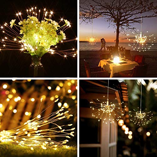 Qtiwe LED luces de hadas navideñas remotas al aire libre con pilas, fuegos artificiales explosivos, blanco cálido (180 luces)