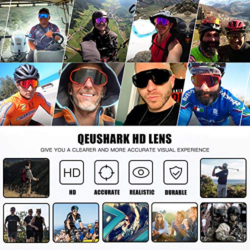 Queshark Gafas De Sol Polarizadas para Ciclismo con 3 Lentes Intercambiables UV400 MTB Bicicleta Montaña (Blanco)