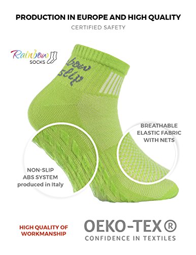 Rainbow Socks - Hombre Mujer Deporte Calcetines Antideslizantes ABS de Algodón - 6 Pares - Púrpura Negro Verde Gris Rojo Naranja - Talla 36-38