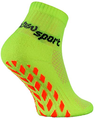 Rainbow Socks - Niñas Niños Calcetines Antideslizantes de Deporte - 4 Pares - Naranja Verde Amarillo Rosa - Talla 30-35