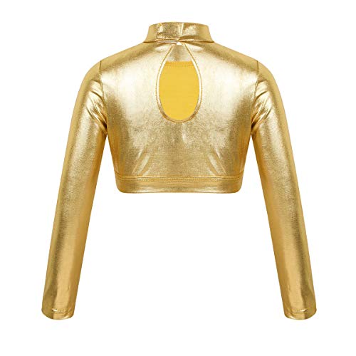 ranrann Top de Danza Ballet Manga Larga para Niña Maillot de Charol Brillante Leotardo de Gimnasia Rítmica Camiseta Deportiva Patinaje Fitness Dorado 10 Años