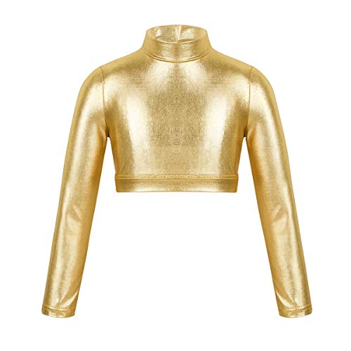 ranrann Top de Danza Ballet Manga Larga para Niña Maillot de Charol Brillante Leotardo de Gimnasia Rítmica Camiseta Deportiva Patinaje Fitness Dorado 10 Años