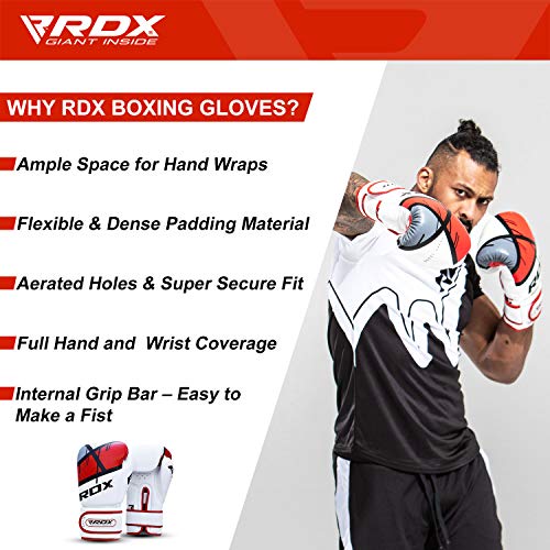 RDX Guantes de Boxeo para Entrenamiento y Muay Thai | Maya Hide Cuero Mitones para Kick Boxing, Sparring | Boxing Gloves para Combate Training, Saco Boxeo