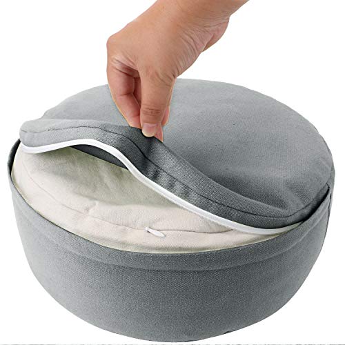 REEHUT Cojin Zafu Meditation Yoga Zen - 30cm × 11cm- Cojin Yoga Zafu, Cojin Suelo Redondo, Meditation Cushion para Yoga - Cubierta en Algodon Lavable (Gris)