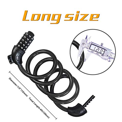 REHKITTZ Candado Bicicleta Cadena Bici Combinacion 5 Dígitos 120cm/12mm Largo Candados Antirrobo Bicicletas Seguridad para MTB Patinete Eléctrico Bicis Carretilla Puertas Accesorios