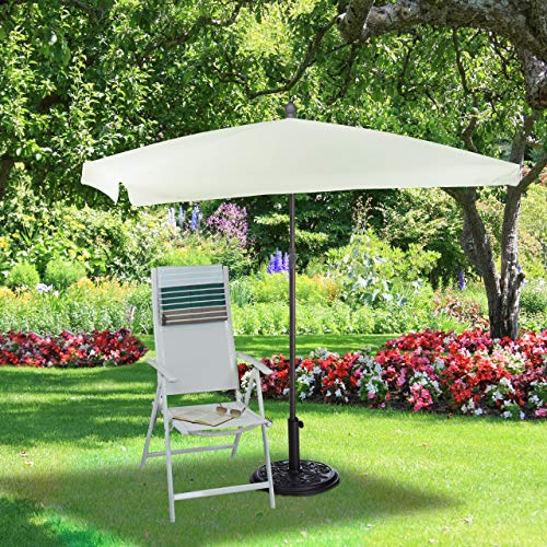 Relaxdays Sonnenschirm rechteckig, 200 x 150 cm, Rippen, Polyester, Neigefunktion, Gartenschirm, Natur Sombrilla Terraza Rectangular, Amarillo Claro, 150 x 200 x 240 cm