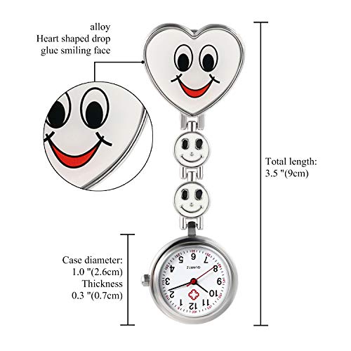 Reloj de Bolsillo para Enfermera, Cara Sonriente, Forma de Corazón, Analógico, de Cuarzo y Portátil, Regalo para Doctor Mujer Niña, Regalos Navidad,5 Colores