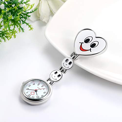 Reloj de Bolsillo para Enfermera, Cara Sonriente, Forma de Corazón, Analógico, de Cuarzo y Portátil, Regalo para Doctor Mujer Niña, Regalos Navidad,5 Colores