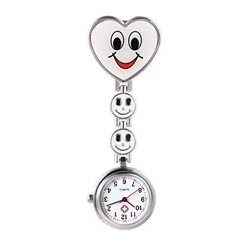 Reloj de Bolsillo para Enfermera, Cara Sonriente, Forma de Corazón, Analógico, de Cuarzo y Portátil, Regalo para Doctor Mujer Niña, Regalos Navidad,5 Colores