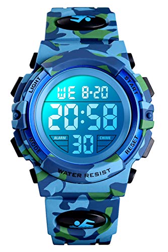 Reloj digital para niños, Chico Relojes deportivos impermeables para niño con alarma/cronómetro/12-24 h, Relojes de pulsera para niños jóvenes adolescentes LED electrónico - Camuflaje