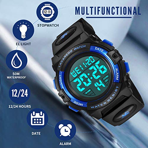 Reloj Digital Para Niños, Reloj De Los Niños Deporte LED Impermeable Alarma Calendario Luminoso Multifuncional Cronógrafo Reloj De Pulsera Para Niños