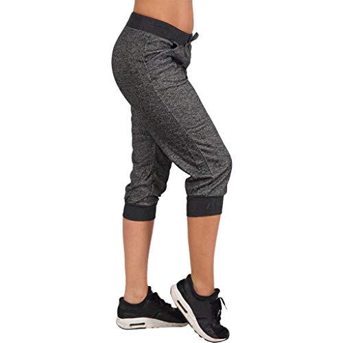 RISTHY 3/4 Pantalones Deporte Yoga Mujer Leggins Leotardos Capri Pantalón Pirata Deportiva Pantalones Algodón Ropa Deportiva Mujer con Cordón para Correr Running Yoga