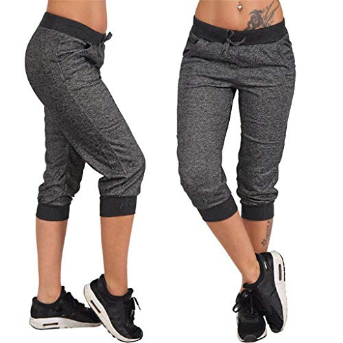 RISTHY 3/4 Pantalones Deporte Yoga Mujer Leggins Leotardos Capri Pantalón Pirata Deportiva Pantalones Algodón Ropa Deportiva Mujer con Cordón para Correr Running Yoga