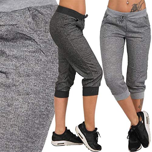 RISTHY 3/4 Pantalones Deporte Yoga Mujer Leggins Leotardos Capri Pantalón Pirata Deportiva Pantalones Algodón Ropa Deportiva Mujer con Cordón para Correr Running Yoga