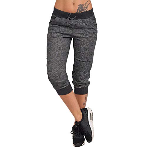 RISTHY 3/4 Pantalones Deporte Yoga Mujer Leggins Leotardos Capri Pantalón Pirata Deportiva Pantalones Algodón Ropa Deportiva Mujer con Cordón para Correr Running Yoga