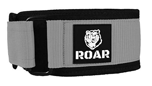 Roar® Cinturón Lumbar Gimnasio, Cinturon Gimnasio Hombre y Mujer, Cinturon Halterofilia, Powerlifting, Crossfit, Levantamiento Peso, Musculacion, Cinturon Gym Hombre, Cinturon Pesas (Gris, XS)