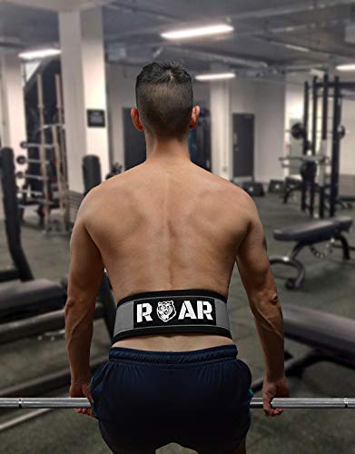 Roar® Cinturón Lumbar Gimnasio, Cinturon Gimnasio Hombre y Mujer, Cinturon Halterofilia, Powerlifting, Crossfit, Levantamiento Peso, Musculacion, Cinturon Gym Hombre, Cinturon Pesas (Gris, XS)