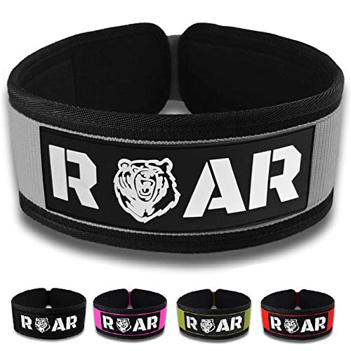 Roar® Cinturón Lumbar Gimnasio, Cinturon Gimnasio Hombre y Mujer, Cinturon Halterofilia, Powerlifting, Crossfit, Levantamiento Peso, Musculacion, Cinturon Gym Hombre, Cinturon Pesas (Gris, XS)