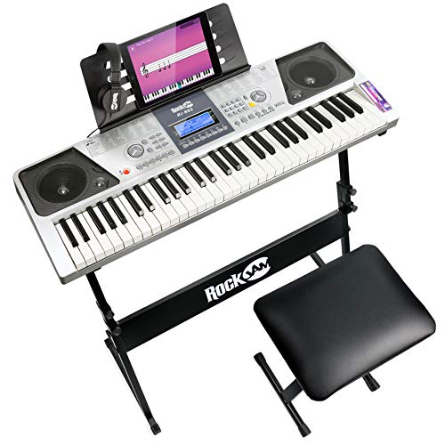 RockJam RJ-661 - Super kit de 61 teclas del teclado LCD con soporte y auriculares