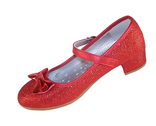 Rojo de niñas Brillante tacón bajo Zapatos Fiesta Dorothy Estilo - Rojo, 33