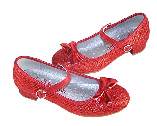 Rojo de niñas Brillante tacón bajo Zapatos Fiesta Dorothy Estilo - Rojo, 33