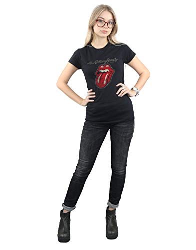 Rolling Stones Plastered Tongue Camisa, Negro, L para Mujer