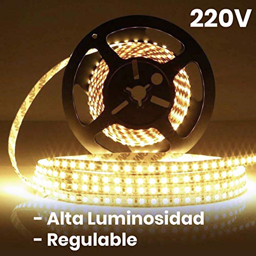 Rollo de 5 metros de Tira de Luz LED Directa a 220v. Color Blanco Neutro (4500K). Impermeable. Corte cada 10cm. A++