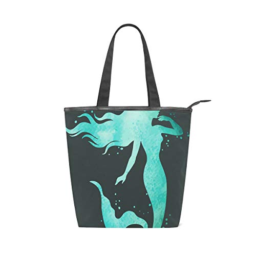 Rootti - Bolso de lona con diseño de silueta de sirena, para mujer, mujer, mujer, niña, reutilizable, bolsa de viaje, bolsa de compras, bolsa de asa