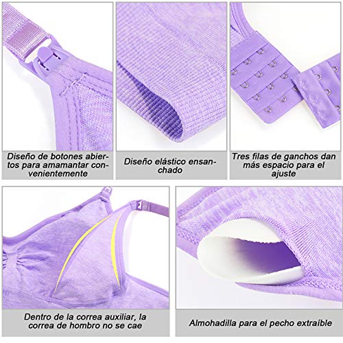 Rovtop 3 PCS Sujetador de Lactancia para Mujer de Sujetador de Maternidad sin Costuras Hebilla Acolchada y Extendida(Talla L)