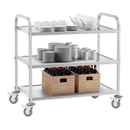 Royal Catering Carro Cocina Carrito de Servicio con Ruedas RCSW 3 (3 Estantes, Carga 500 kg, Distancia Entre estantes 28 cm, Acero Inoxidable)