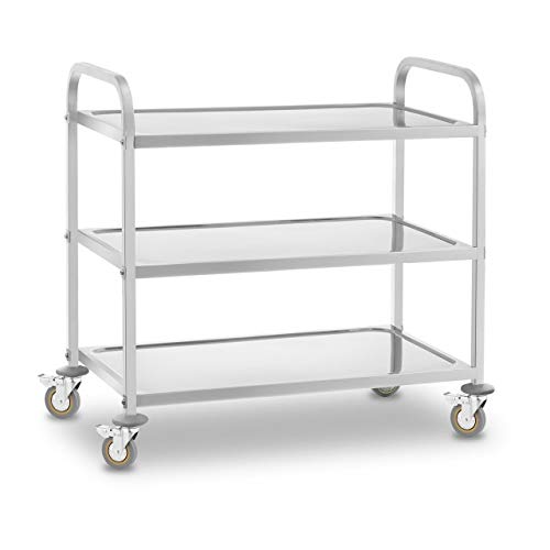 Royal Catering Carro Cocina Carrito de Servicio con Ruedas RCSW 3 (3 Estantes, Carga 500 kg, Distancia Entre estantes 28 cm, Acero Inoxidable)