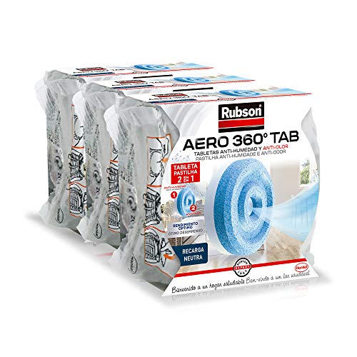 Rubson AERO 360º Tabletas de Recambios para Deshumidificador Recargable, Olor Neutro, 3 tabletas de 450 g