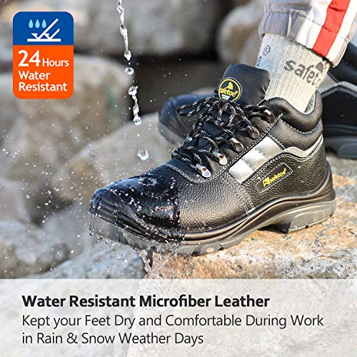 SAFEYEAR Botas de Trabajo Hombres con Puntera de Acero,Zapatos de Seguridad de Piel para Mujeres M-8027N (Negro, EU41)