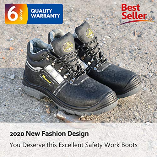 SAFEYEAR Botas de Trabajo Hombres con Puntera de Acero,Zapatos de Seguridad de Piel para Mujeres M-8027N (Negro, EU41)