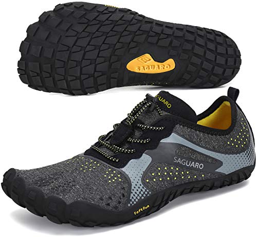 SAGUARO Hombre Mujer Minimalistas Zapatillas de Deporte Trail Running Calzado Caminar Cómodas Senderismo Ciclismo Ligeras Deportivas Andar Trekking Montaña Agua Exterior Interior(Negro, 44 EU)