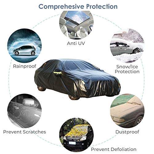 Sailnovo Funda para Coche Exterior Negra Impermeable Resistente al Sol, Polvo, Viento, Lluvia, Nieve y Rasguño 210T para Sedan (5.3 x 2 x 1.5m)