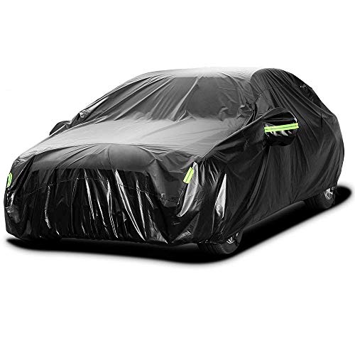 Sailnovo Funda para Coche Exterior Negra Impermeable Resistente al Sol, Polvo, Viento, Lluvia, Nieve y Rasguño 210T para Sedan (5.3 x 2 x 1.5m)