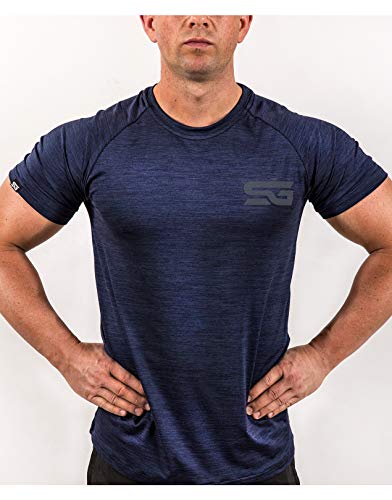 Satire Gym - Camiseta de fitness para hombre - Ropa deportiva funcional - Adecuado para entrenamientos y entrenamiento - Slim Fit, color azul marino, tamaño large