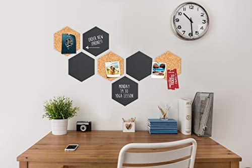 SECURIT Hexagon Cork & chalkboards-Set of 7 pcs (4X Chalkboard + 3X Cork) Bolsa para Calcetines, 23 cm, Negro (Black)