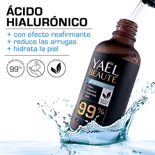 Sérum facial con Vitamina C y ácido hialurónico puro ● 99% natural ● tónico facial con efecto antiarrugas y antiedad para mujer ● para contorno de ojos ● vegano ● 50ml