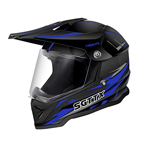 SGTTX Casco de Motocross Casco de Motocicleta Casco de Carreras de Motos Downhill Casco Integral MX Casco Cross Enduro Quad Mountain Casco ECE para Mujeres Hombres Adultos-Azul S (55-56CM)