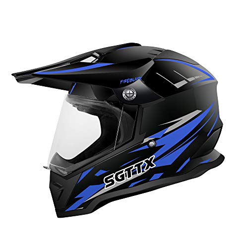 SGTTX Casco de Motocross Casco de Motocicleta Casco de Carreras de Motos Downhill Casco Integral MX Casco Cross Enduro Quad Mountain Casco ECE para Mujeres Hombres Adultos-Azul S (55-56CM)